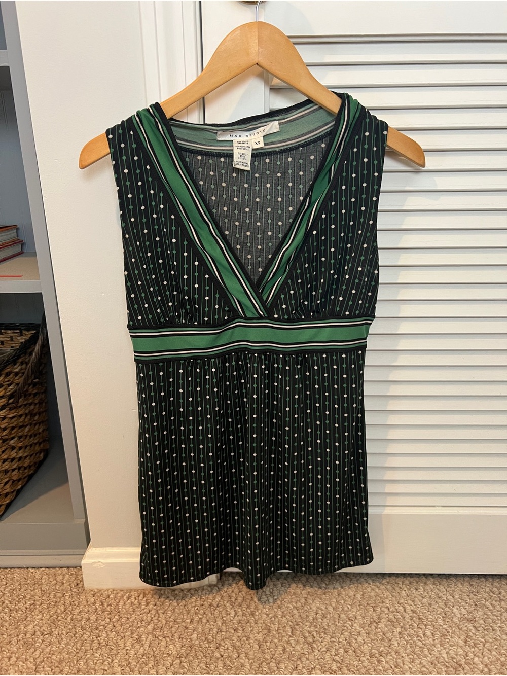 Max Studio 2000s Style Green & White Polka Dot Top Date Night Summer Size XS